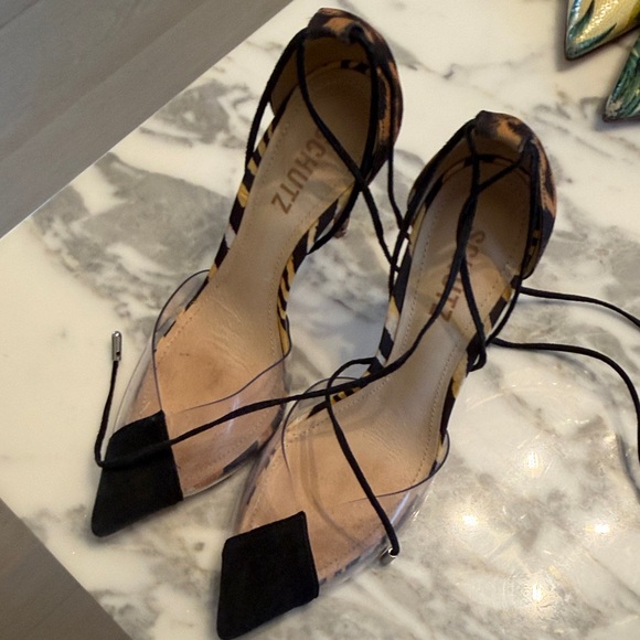 SCHUTZ Black and Tan Striped Heels - Picture 4 of 4